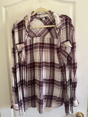 BDG Burgundy and White Plaid Button-Down Shirt